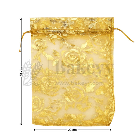 Printed Organza Potli Bags - Bakeyy.com - India - Printed Organza Potli Bags - Gold / 22 x 31 Cm - Pack of 40