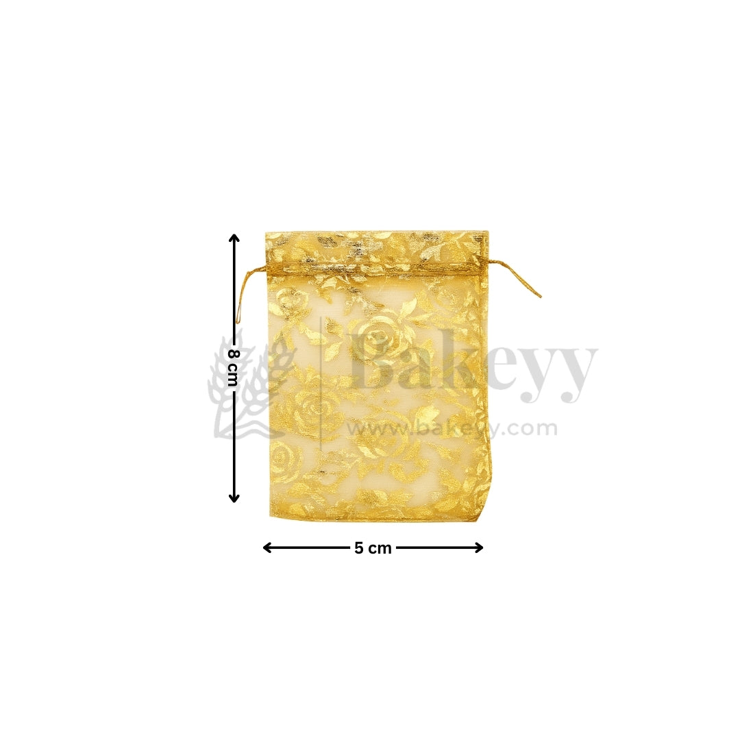 Printed Organza Potli Bags - Bakeyy.com - India - Printed Organza Potli Bags - Gold / 5 x 8 Cm