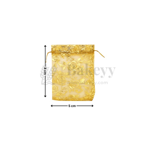 Printed Organza Potli Bags - Bakeyy.com - India - Printed Organza Potli Bags - Gold / 5 x 8 Cm