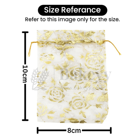 Printed Organza Potli Bags - Bakeyy.com - India - Printed Organza Potli Bags - White / 8 x 10 Cm - Pack of 70