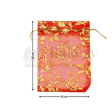 Printed Organza Potli Bags - Bakeyy.com - India - Printed Organza Potli Bags - Red / 13 x18 Cm - Pack of 70