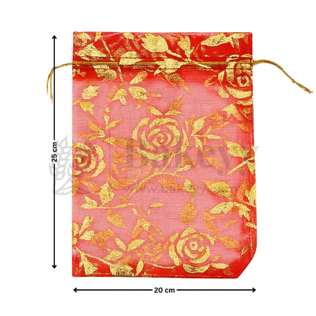 Printed Organza Potli Bags - Bakeyy.com - India - Printed Organza Potli Bags - Red / 20 x 25 Cm - Pack of 40