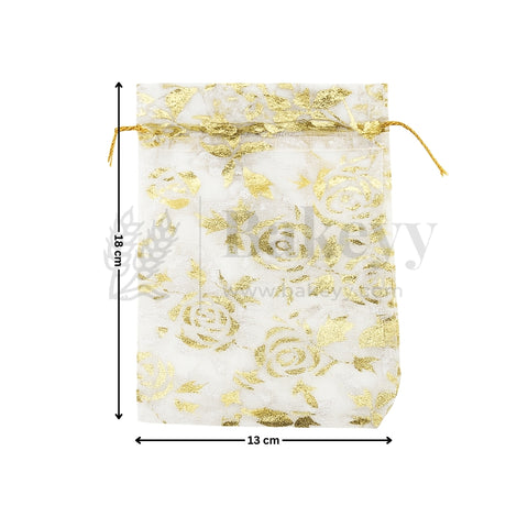 Printed Organza Potli Bags - Bakeyy.com - India - Printed Organza Potli Bags - White / 13 x18 Cm - Pack of 70