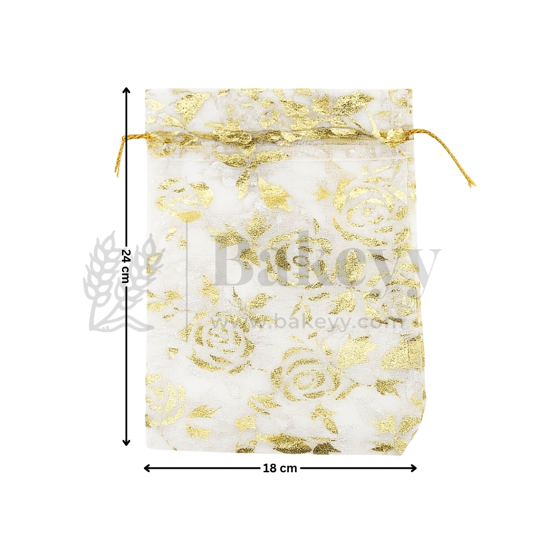Printed Organza Potli Bags - Bakeyy.com - India - Printed Organza Potli Bags - White / 18 x 24 Cm - Pack of 40