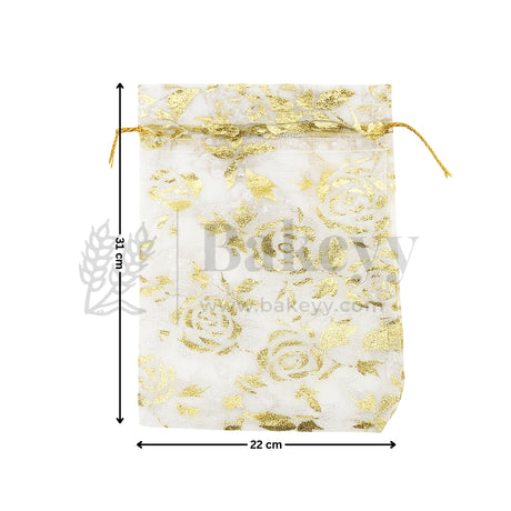 Printed Organza Potli Bags - Bakeyy.com - India - Printed Organza Potli Bags - White / 22 x 31 Cm - Pack of 40