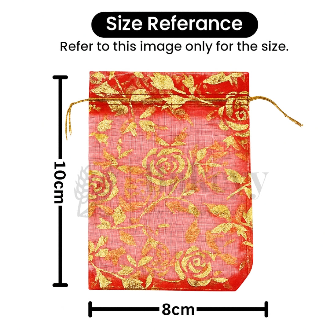 Printed Organza Potli Bags - Bakeyy.com - India - Printed Organza Potli Bags - Red / 8 x 10 Cm - Pack of 70