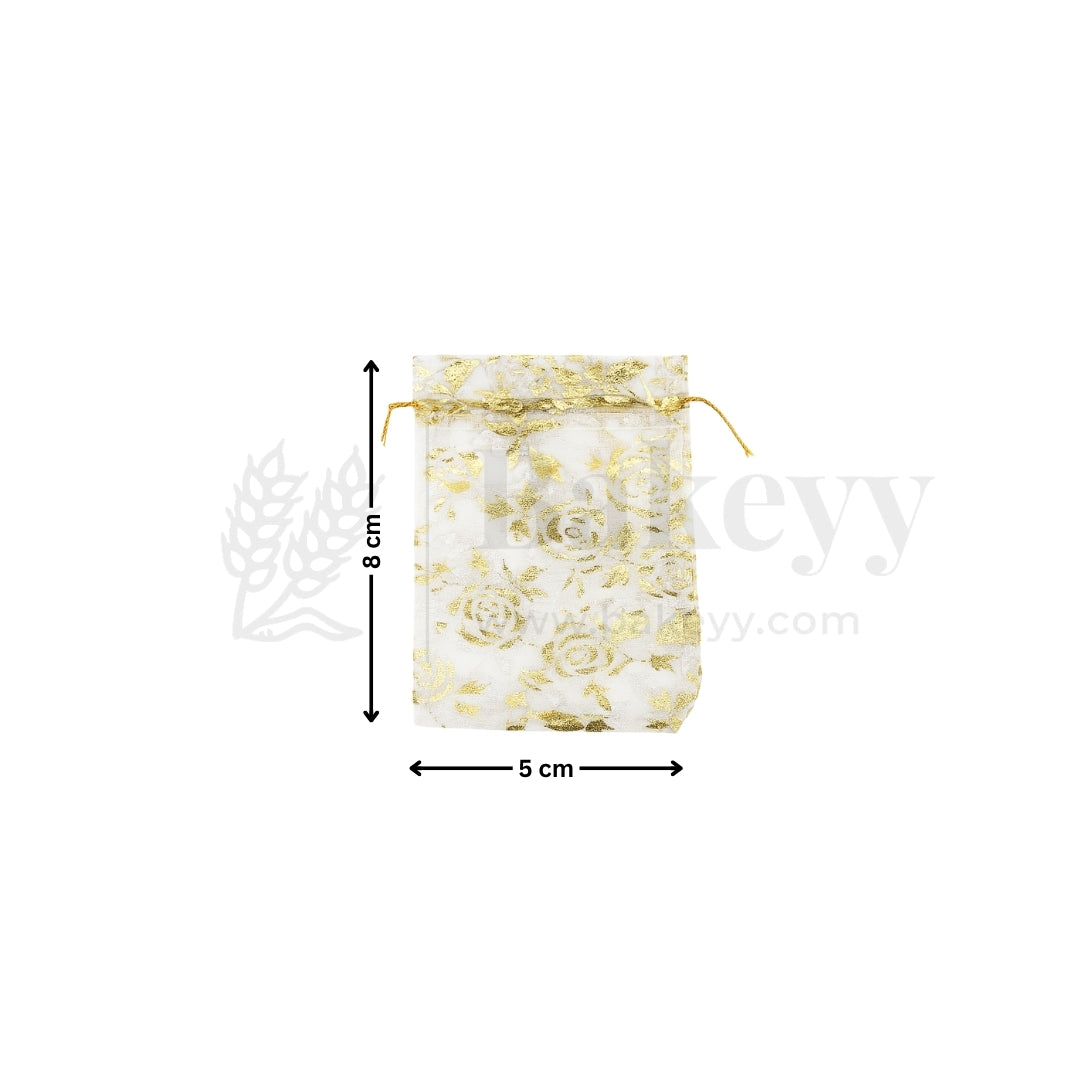 Printed Organza Potli Bags - Bakeyy.com - India - Printed Organza Potli Bags - White / 5 x 8 Cm