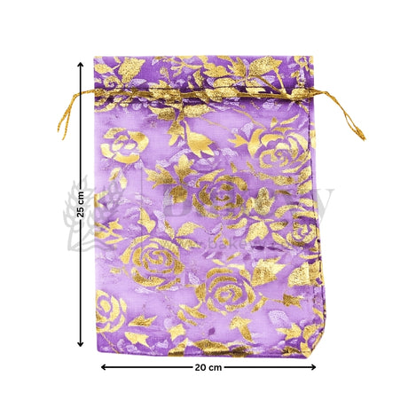 Printed Organza Potli Bags - Bakeyy.com - India - Printed Organza Potli Bags - Purple / 20 x 25 Cm - Pack of 40