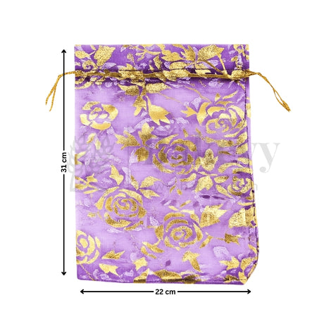 Printed Organza Potli Bags - Bakeyy.com - India - Printed Organza Potli Bags - Purple / 22 x 31 Cm - Pack of 40