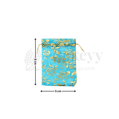 Printed Organza Potli Bags - Bakeyy.com - India - Printed Organza Potli Bags - Sky Blue / 5 x 8 Cm