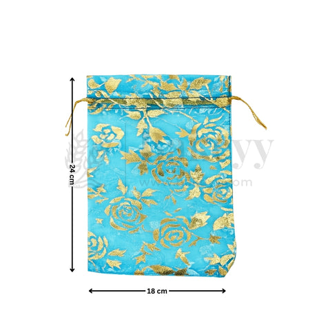 Printed Organza Potli Bags - Bakeyy.com - India - Printed Organza Potli Bags - Sky Blue / 18 x 24 Cm - Pack of 40