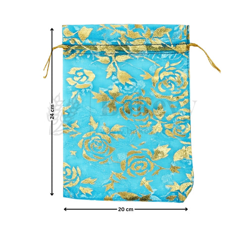 Printed Organza Potli Bags - Bakeyy.com - India - Printed Organza Potli Bags - Sky Blue / 20 x 25 Cm - Pack of 40