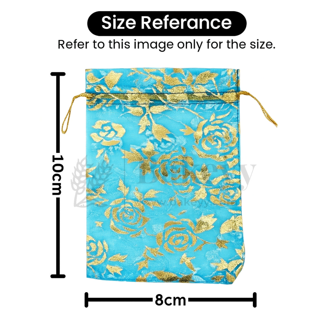 Printed Organza Potli Bags - Bakeyy.com - India - Printed Organza Potli Bags - Sky Blue / 8 x 10 Cm - Pack of 70