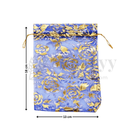 Printed Organza Potli Bags - Bakeyy.com - India - Printed Organza Potli Bags - Dark Blue / 13 x18 Cm - Pack of 70