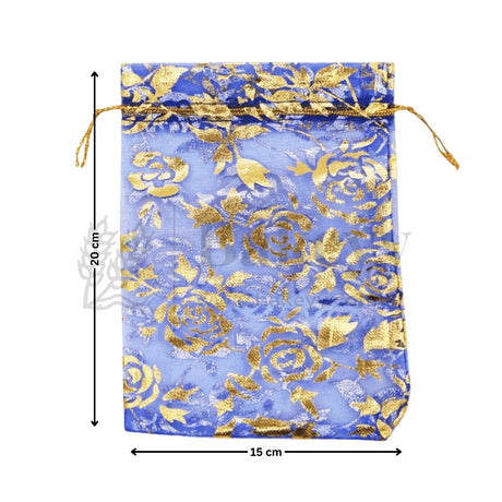 Printed Organza Potli Bags - Bakeyy.com - India - Printed Organza Potli Bags - Dark Blue / 15 x 20 Cm - Pack of 40