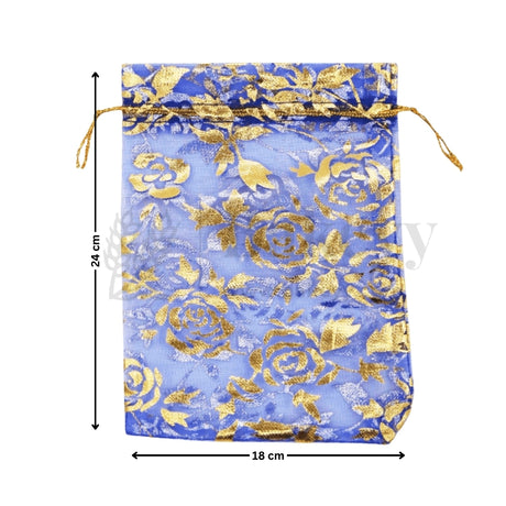 Printed Organza Potli Bags - Bakeyy.com - India - Printed Organza Potli Bags - Dark Blue / 18 x 24 Cm - Pack of 40