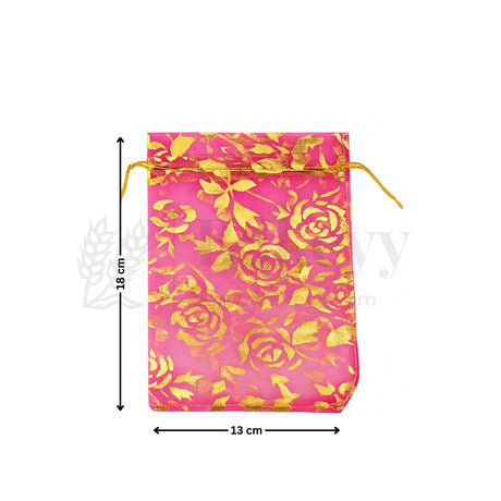 Printed Organza Potli Bags - Bakeyy.com - India - Printed Organza Potli Bags - Dark Pink / 13 x18 Cm - Pack of 70