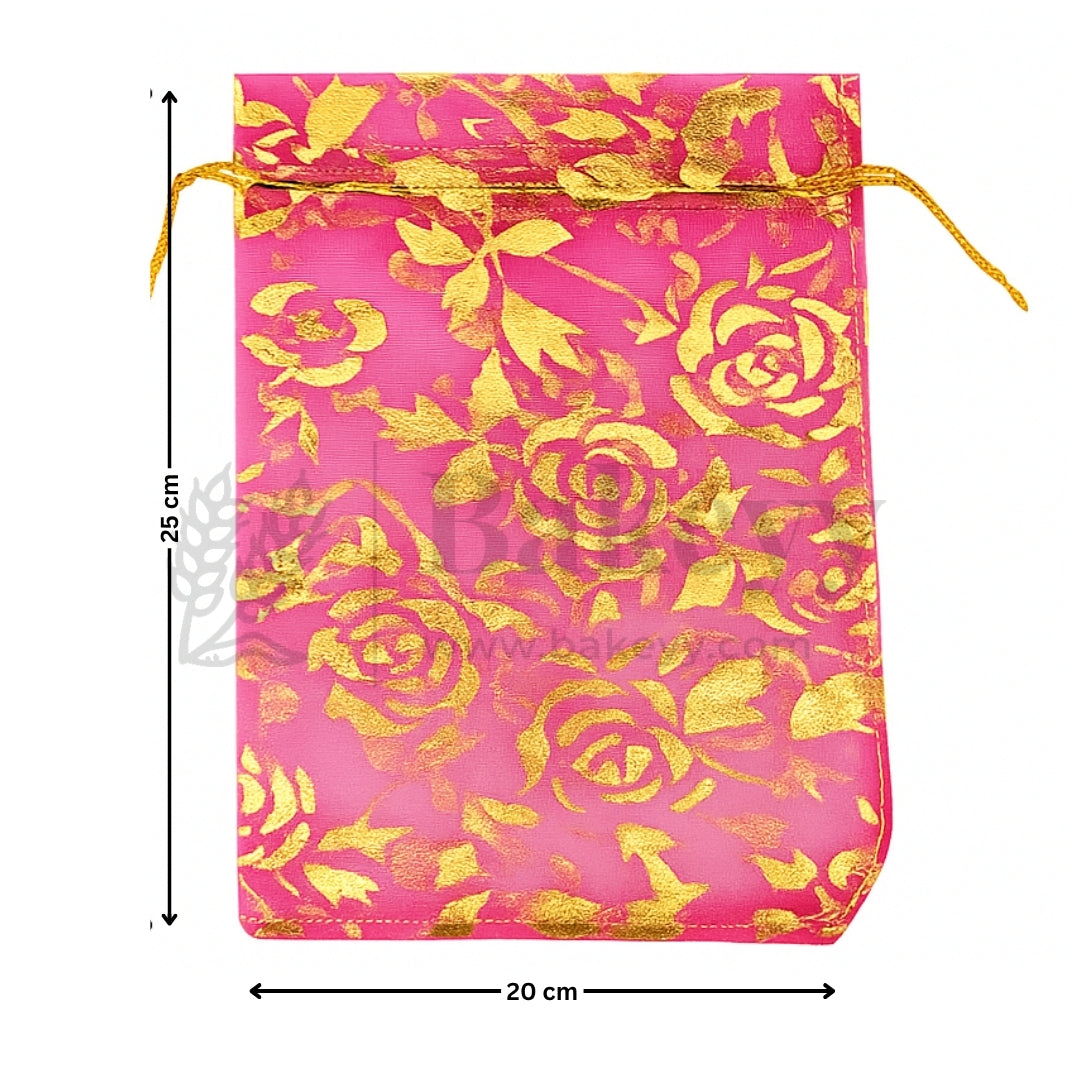Printed Organza Potli Bags - Bakeyy.com - India - Printed Organza Potli Bags - Dark Pink / 22 x 31 Cm - Pack of 40