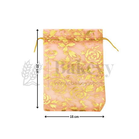 Printed Organza Potli Bags - Bakeyy.com - India - Printed Organza Potli Bags - Light Pink / 15 x 20 Cm - Pack of 40