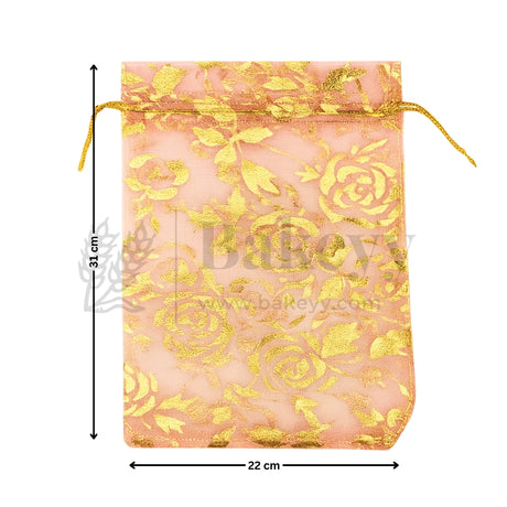 Printed Organza Potli Bags - Bakeyy.com - India - Printed Organza Potli Bags - Light Pink / 22 x 31 Cm - Pack of 40