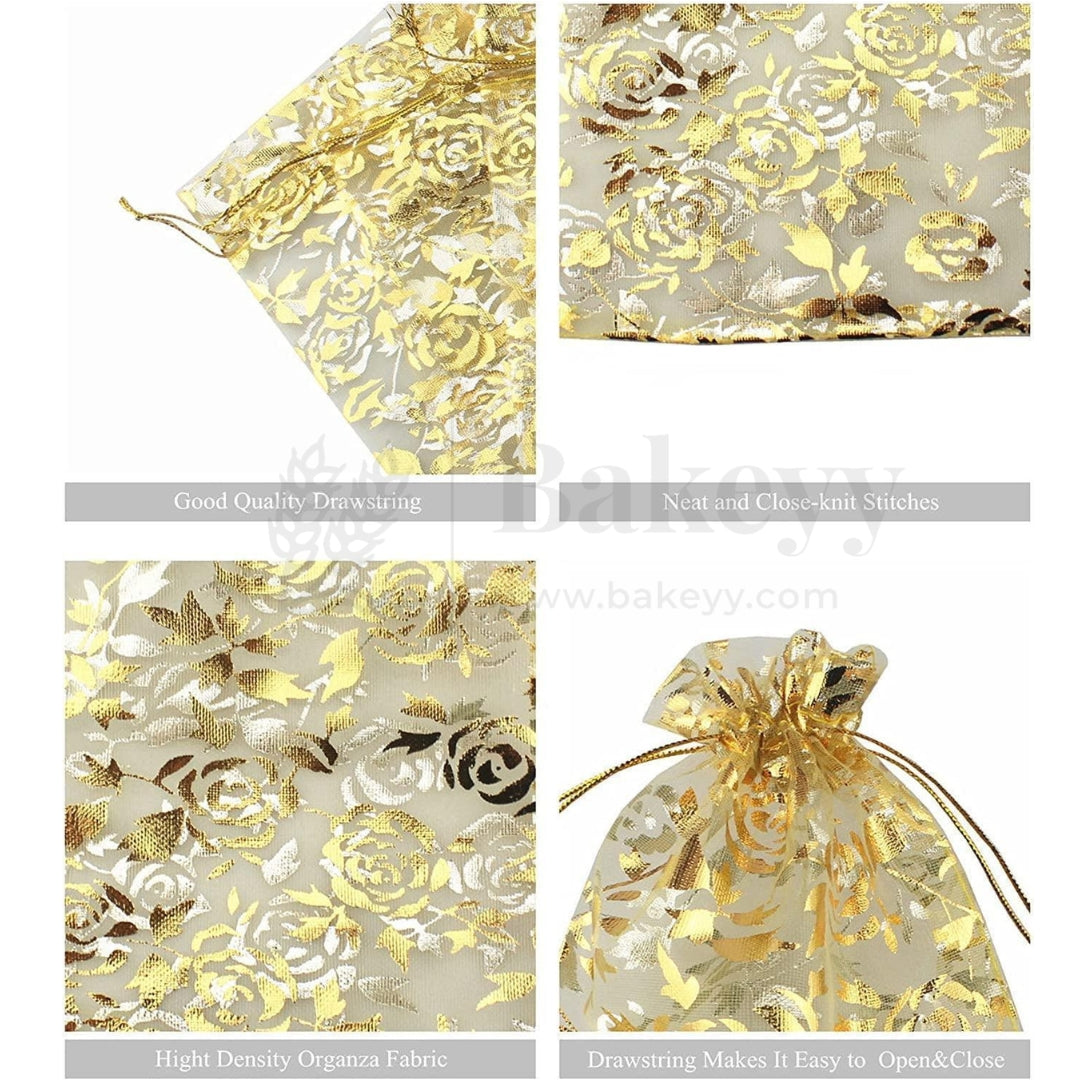 Printed Organza Potli Bags - Bakeyy.com - India - Printed Organza Potli Bags - Gold / 5 x 8 Cm