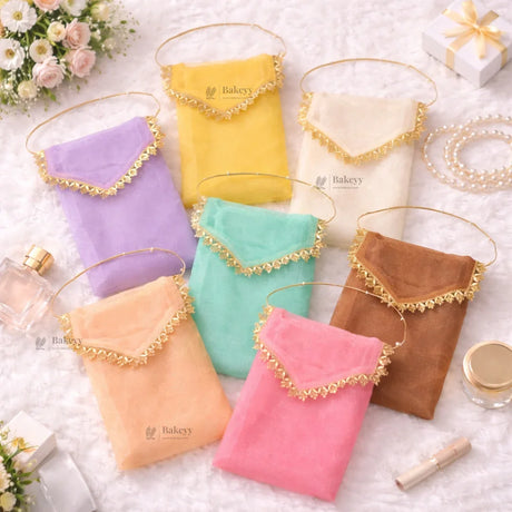 Organza Envelope Gift Pouch with Lace Flap & Beaded Handle | Return Gift Cover | Multiple Colors Available | Pack of 10