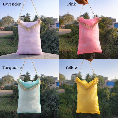 Organza Envelope Gift Pouch with Lace Flap & Beaded Handle | Return Gift Cover | Multiple Colors Available | Pack of 10