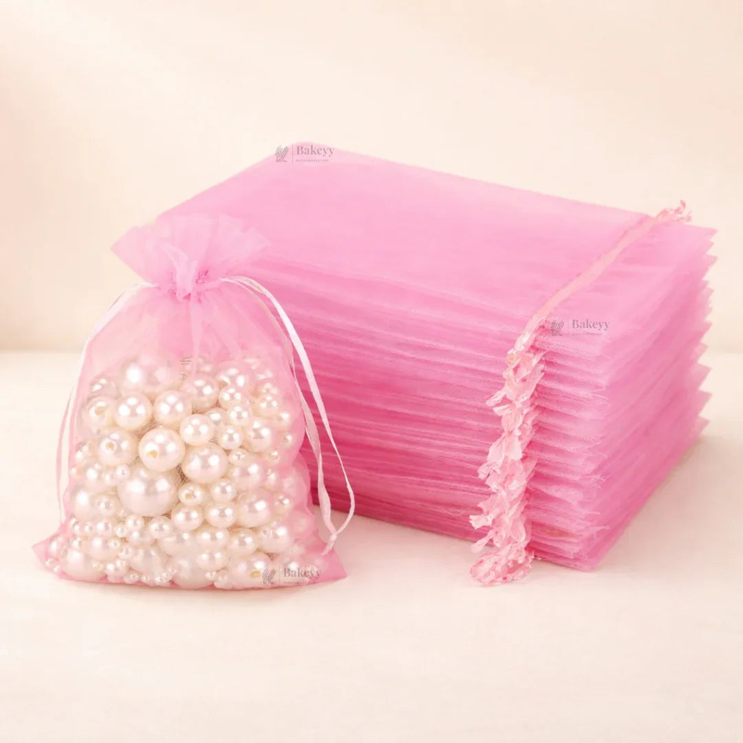 Organza Potli Bags | Drawstring Bags | Light Pink Color