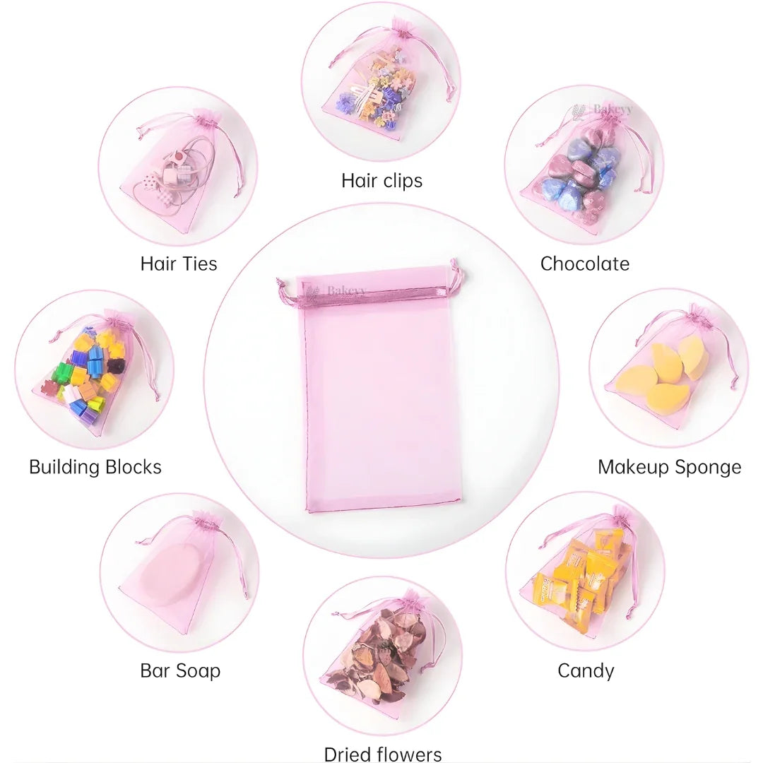 Organza Potli Bags | Drawstring Bags | Light Pink Color