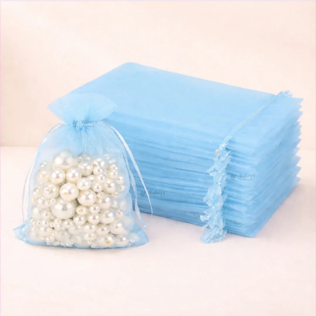 Organza Potli Bags | Drawstring Bags | Sky Blue Color