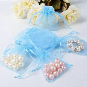 Organza Potli Bags | Drawstring Bags | Sky Blue Color