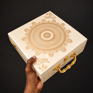 Regal Gold Printed Hamper Box | 4 Glass Jars | Glass Top | Pack of 1