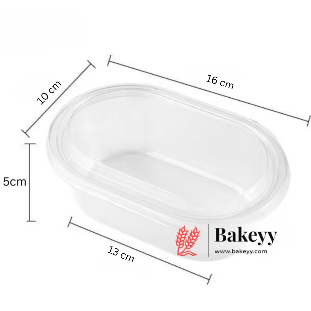 Measurement chart of a plastic container with dimensions and Bakeyy branding.