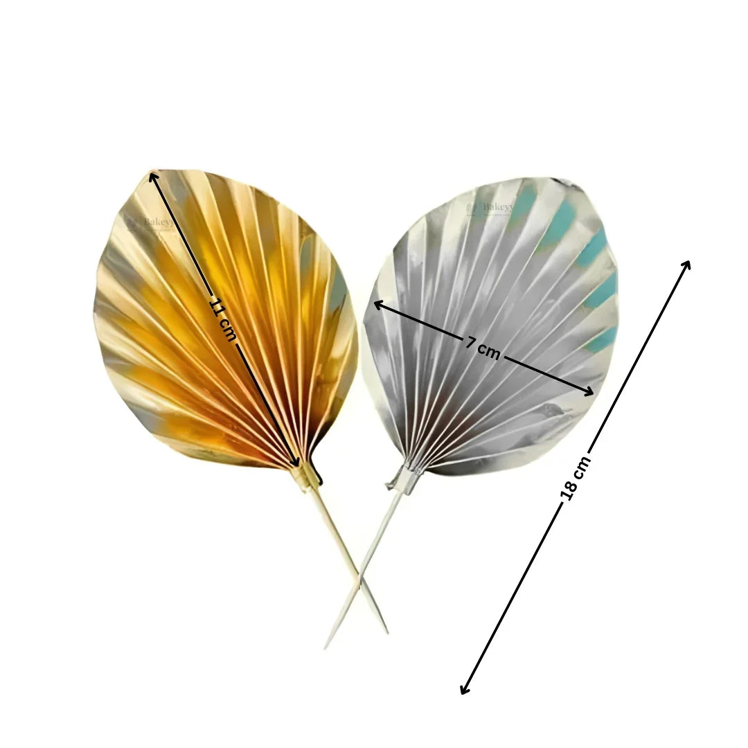 Palm Leaf Cake Topper | Gold & Silver Fan Leaf Decoration for Cakes & Dessert Tables | Pack of 1