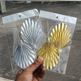 Palm Leaf Cake Topper | Gold & Silver Fan Leaf Decoration for Cakes & Dessert Tables | Pack of 1