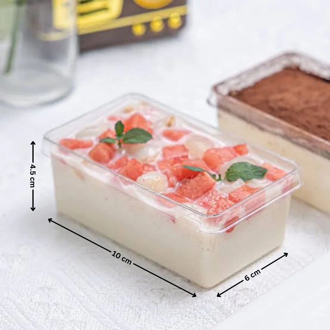 250 ml | RECTANGLE PET PLASTIC DESSERT CONTAINER | TIRAMISU BOX | Pack of 50
