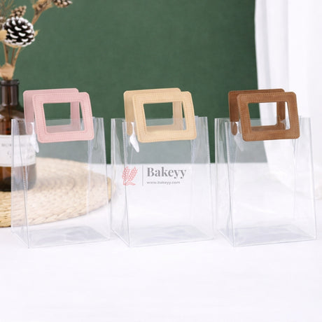 PVC Transparent Handle Gift Bag (18×20×9 cm) | Premium Clear Carry Bag for Gifting, Hampers & Return Gifts | Pack of 2