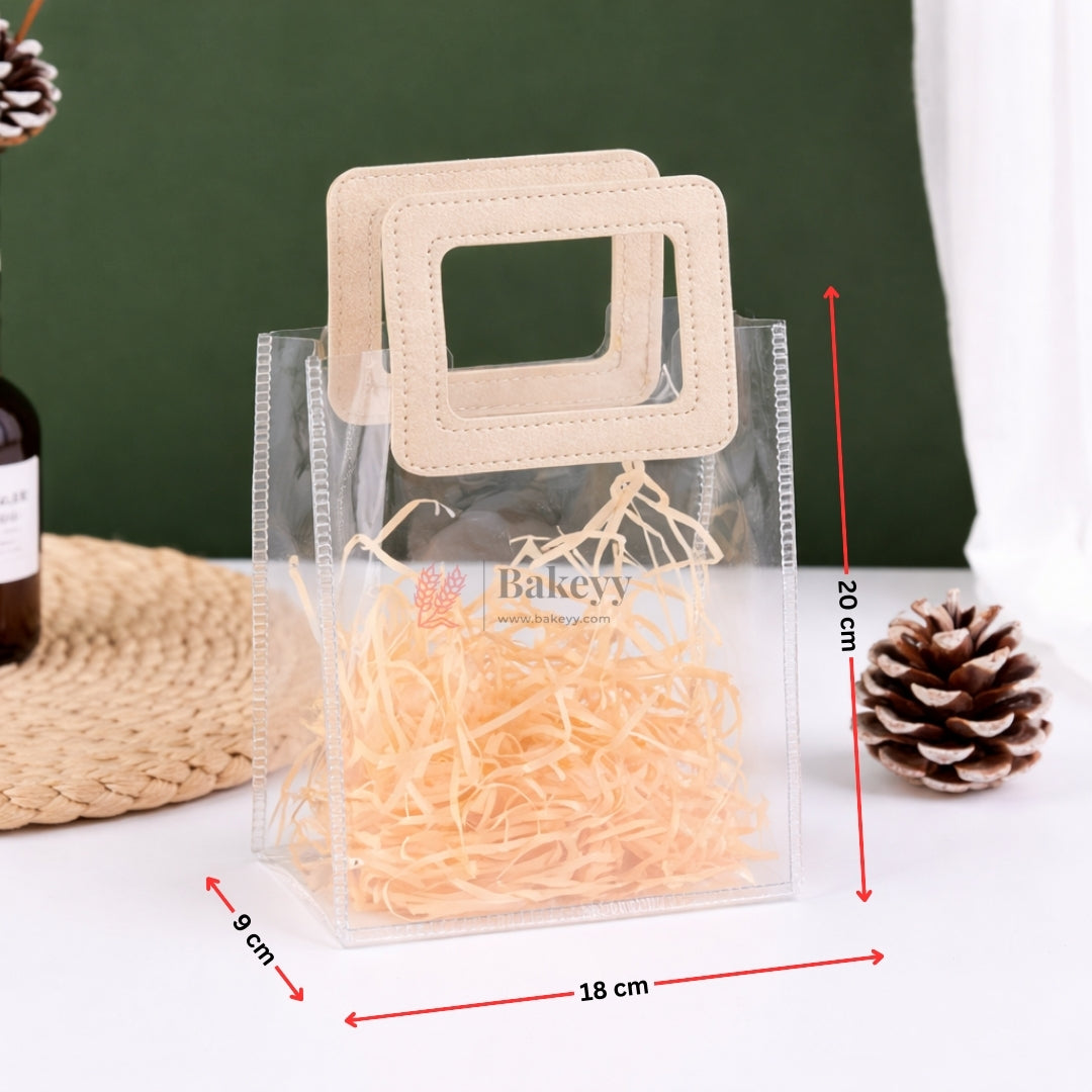 PVC Transparent Handle Gift Bag (18×20×9 cm) | Premium Clear Carry Bag for Gifting, Hampers & Return Gifts | Pack of 2