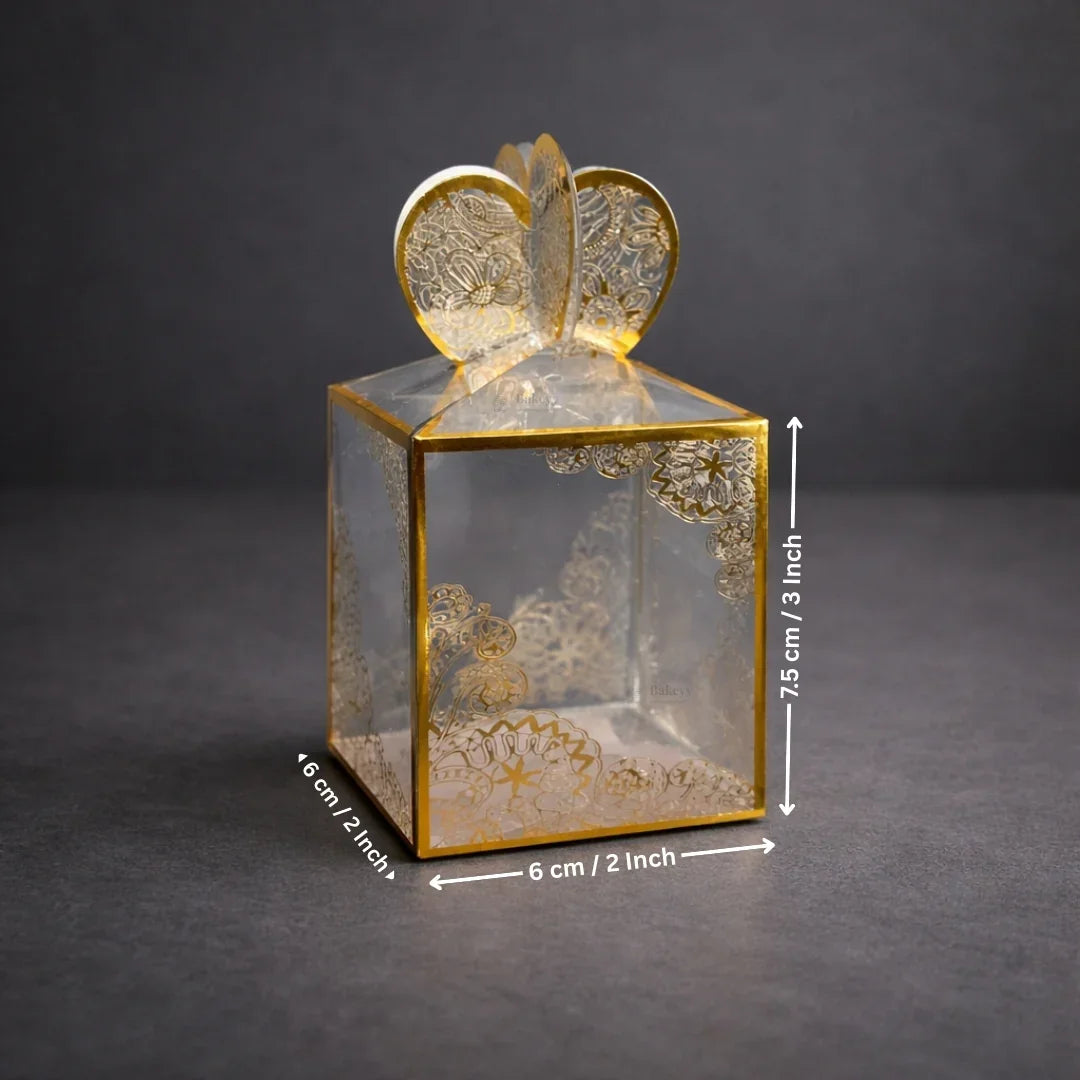 Luxury Gold Foil PVC Gift Box with Heart Top | Premium Return Gift Box | Pack of 10