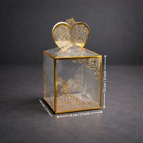 Luxury Gold Foil PVC Gift Box with Heart Top | Premium Return Gift Box | Pack of 10