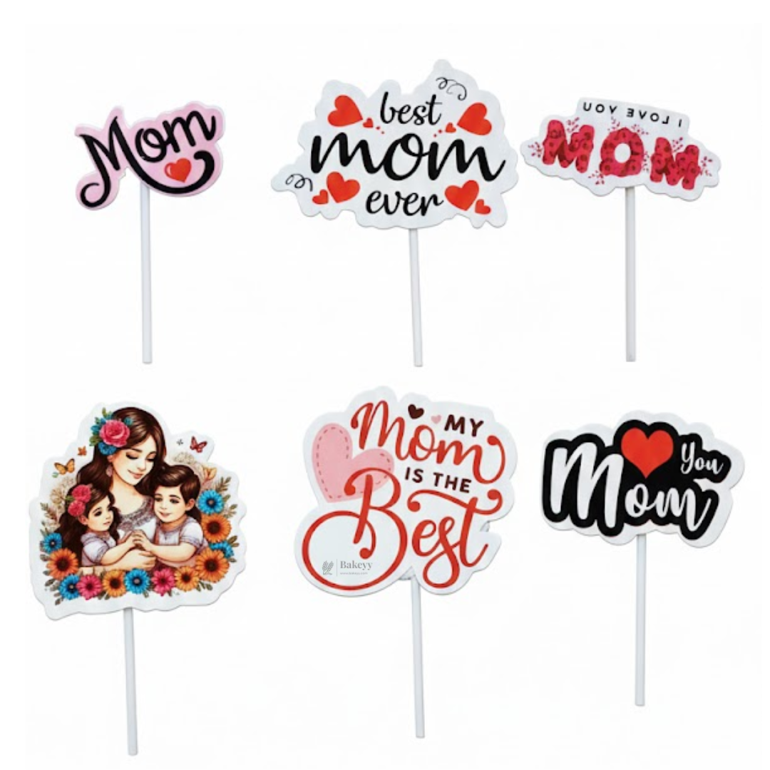 Celebration Theme Cake Topper | Assorted Designs | Celebration Event Cake Toppers | Pack of 6