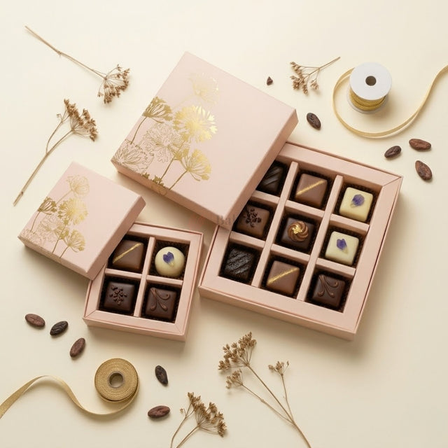 Pastel Peach Botanical Chocolate Gift Box with Divider Tray | Pack of 1