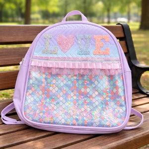 PastelPurpleKidsBackpackwithGlitterLOVELetters - Bakeyy.com
