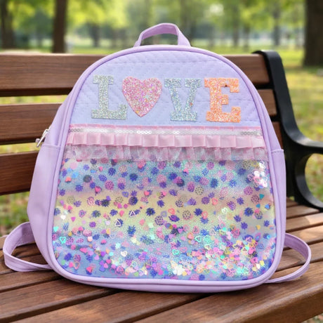 Pastel Purple Kids Backpack with Glitter LOVE Letters | Pack of 1