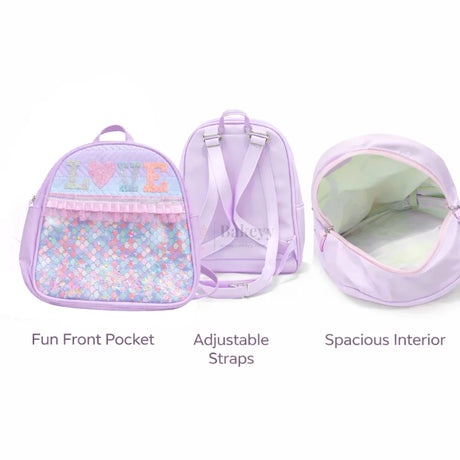 Pastel Purple Kids Backpack with Glitter Love Letters | Pack of 1