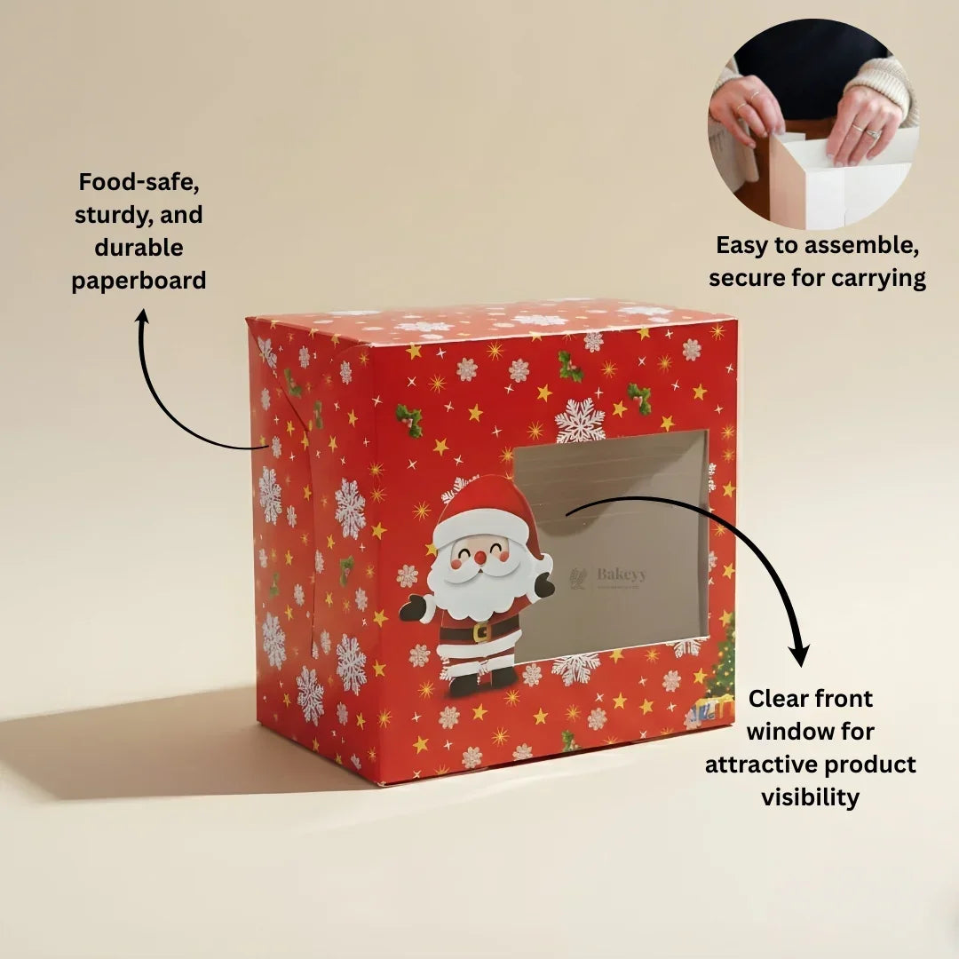 Santa Theme Red Pastry Box | Christmas Pastry Box | Festive Bakery Packaging | Multi-Sizes | Pack of 25 - Bakeyy.com - India - Santa Theme Red Pastry Box | Christmas Pastry Box | Festive Bakery Packaging | Multi-Sizes | Pack of 25 - Extra Small 300.00