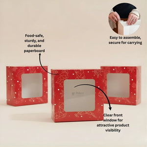 Red Pastry Box With Window | Christmas Pastry Box | Festive Bakery Packaging | Multi-Sizes | Pack of 25 - Bakeyy.com - India - Red Pastry Box With Window | Christmas Pastry Box | Festive Bakery Packaging | Multi-Sizes | Pack of 25 - Small 375.00