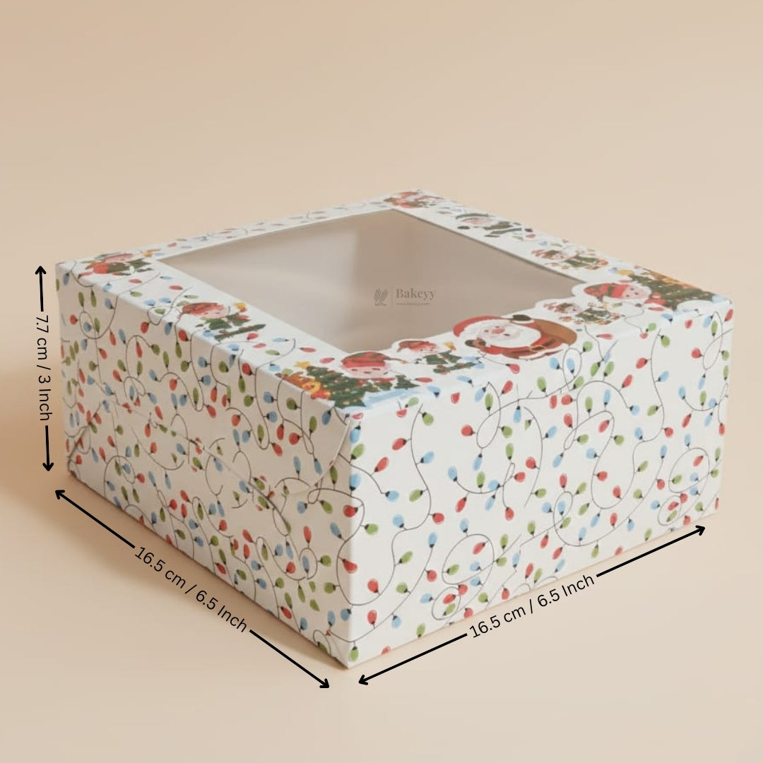 Santa Theme White Pastry Box | Christmas Pastry Box | Festive Bakery Packaging | Multi-Sizes | Pack of 25