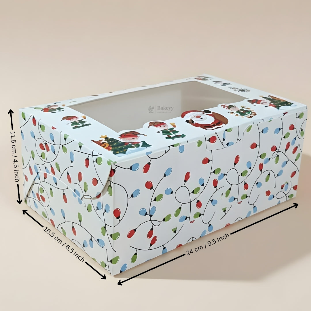 Santa Theme White Pastry Box | Christmas Pastry Box | Festive Bakery Packaging | Multi-Sizes | Pack of 25