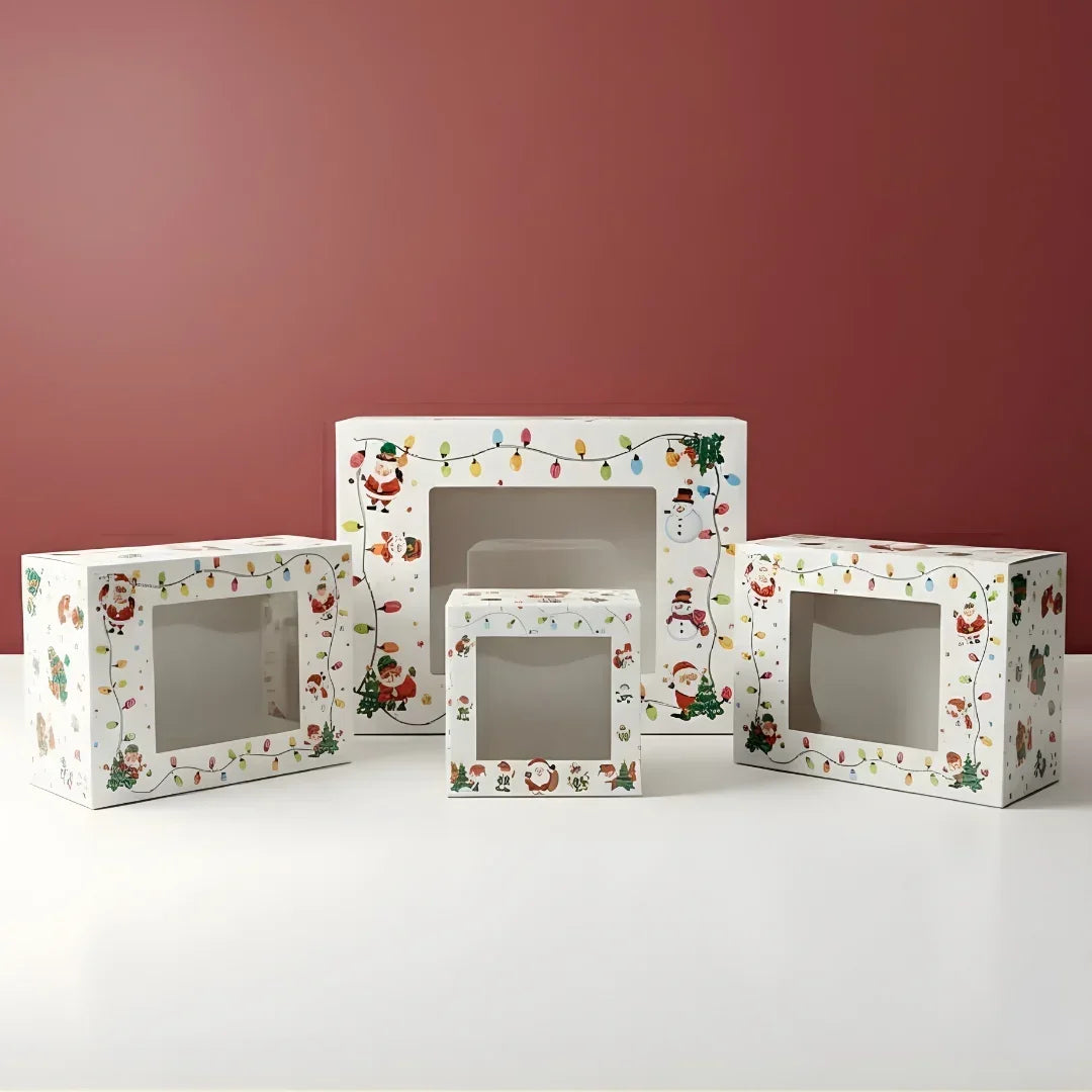 Santa Theme White Pastry Box | Christmas Pastry Box | Festive Bakery Packaging | Multi-Sizes | Pack of 25 - Bakeyy.com - India - Santa Theme White Pastry Box | Christmas Pastry Box | Festive Bakery Packaging | Multi-Sizes | Pack of 25 - Extra Small 300.00